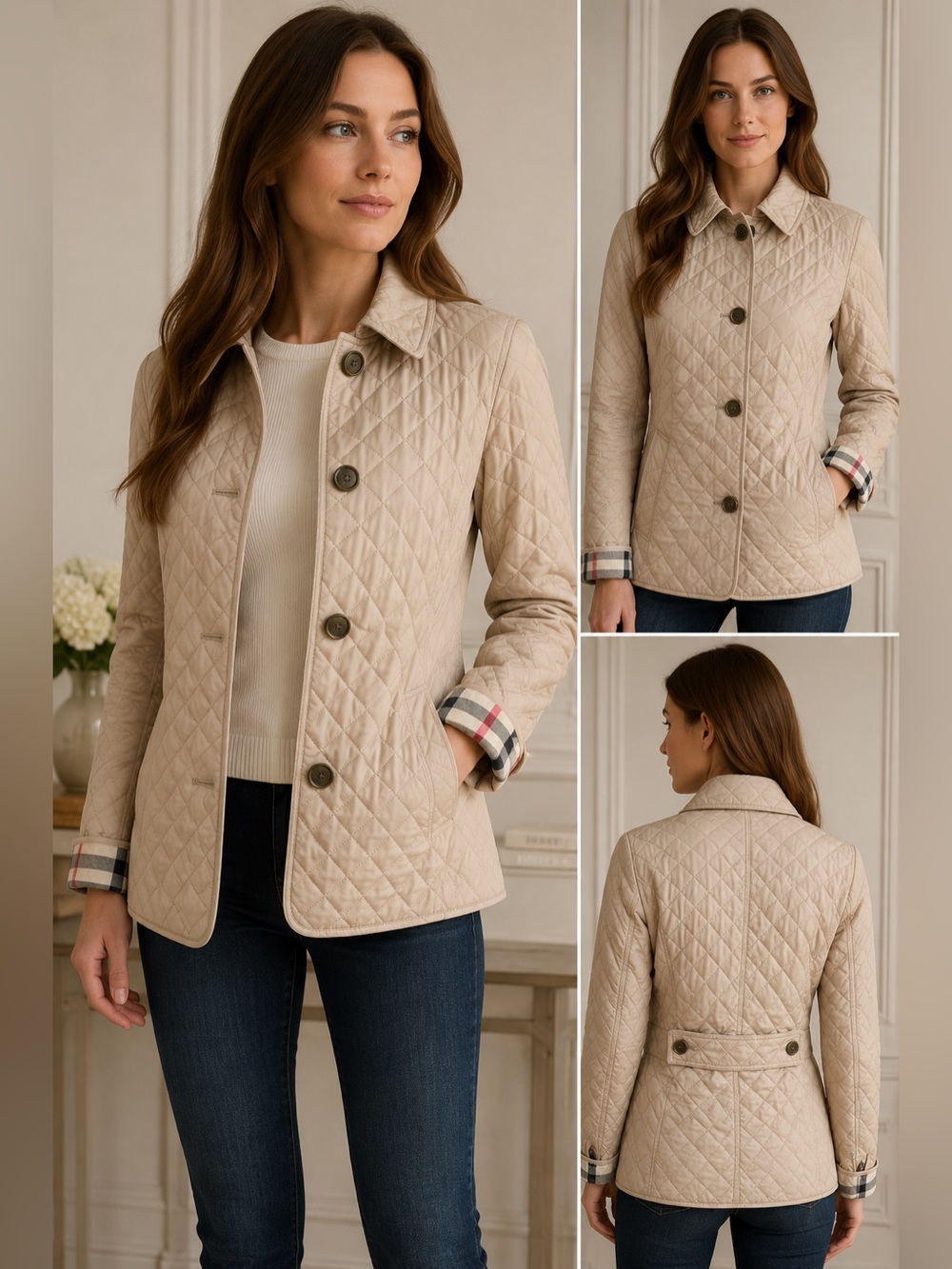 Burberry Brit Copford Quilted Field Jacket XS Beige Tan Full Nova Check Lined